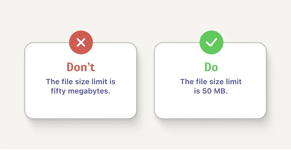 Use numerals in your microcopy.