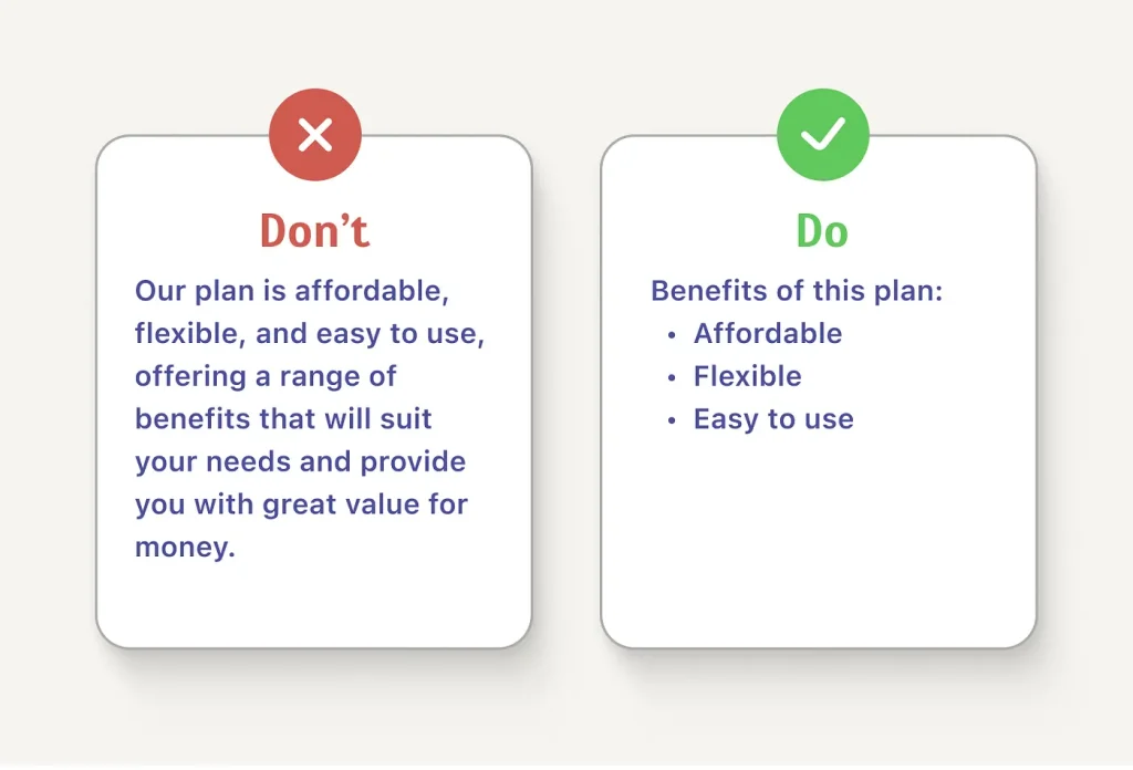 example on how to break up text for better readability