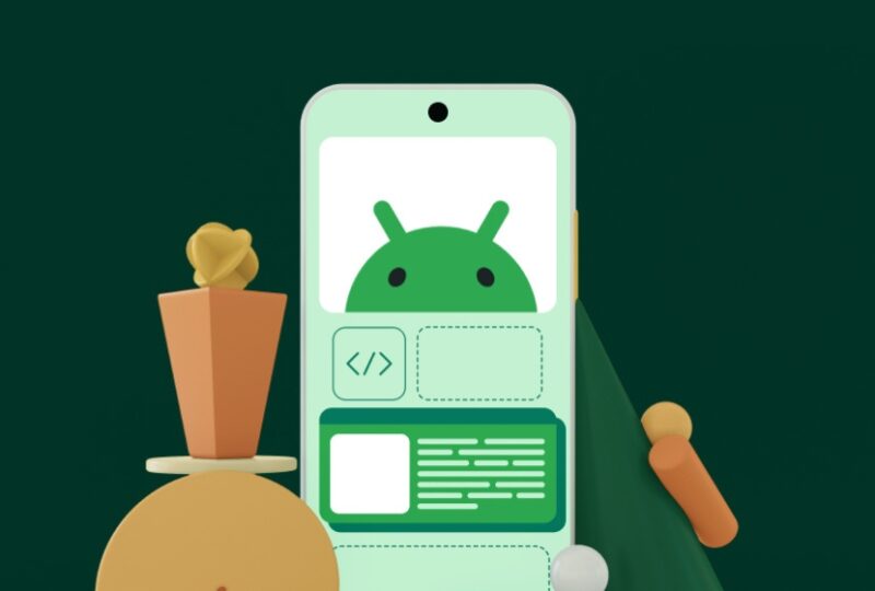 A 3D illustration of an Android mascot displayed on a smartphone screen, representing modern Android app development services in Malaysia.