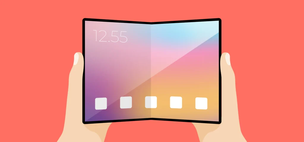 Illustration of an Android foldable smartphone displaying an app interface, representing future-proof Android app development in Malaysia