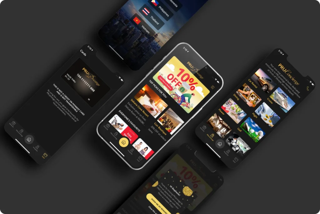 Showcase of a custom iOS business app interface designed for enterprises in Malaysia, highlighting premium UI and user experience