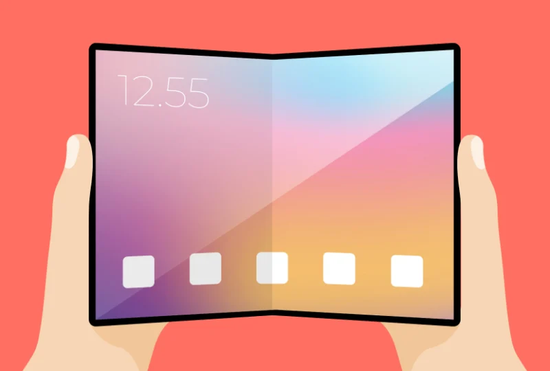 Illustration of an Android foldable smartphone displaying an app interface, representing future-proof Android app development in Malaysia