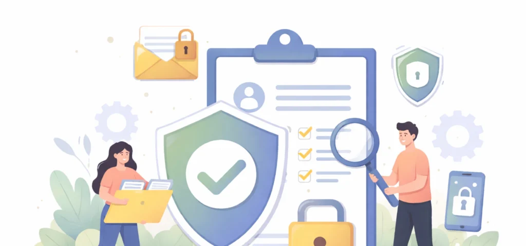 PDPA compliance concept for mobile application development Malaysia showing data protection shield, consent checklist, encryption security, and secure enterprise app auditing.