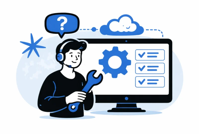 Software development company in Malaysia developer providing technical support and maintenance with system dashboard and checklist on screen