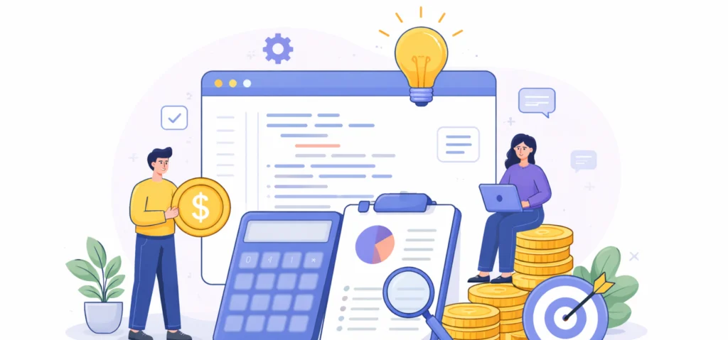 App development cost planning in Malaysia with budgeting, analytics, and software design illustration