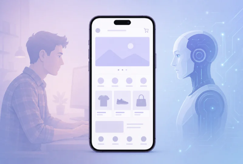 An illustration to show how a developer and AI being used to create an app.