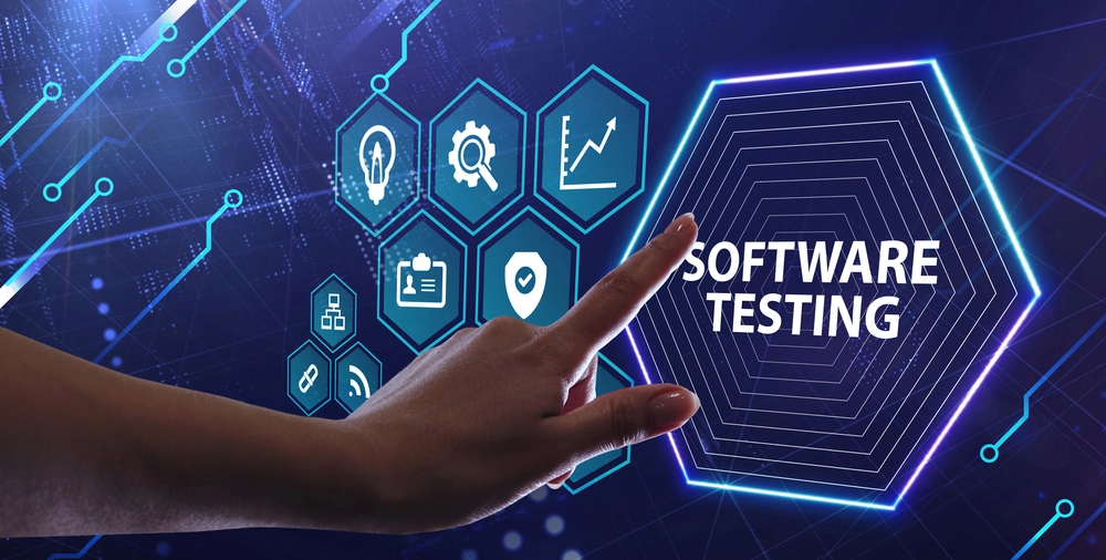 An image showing a hand choosing the option "software testing" before launching an app.